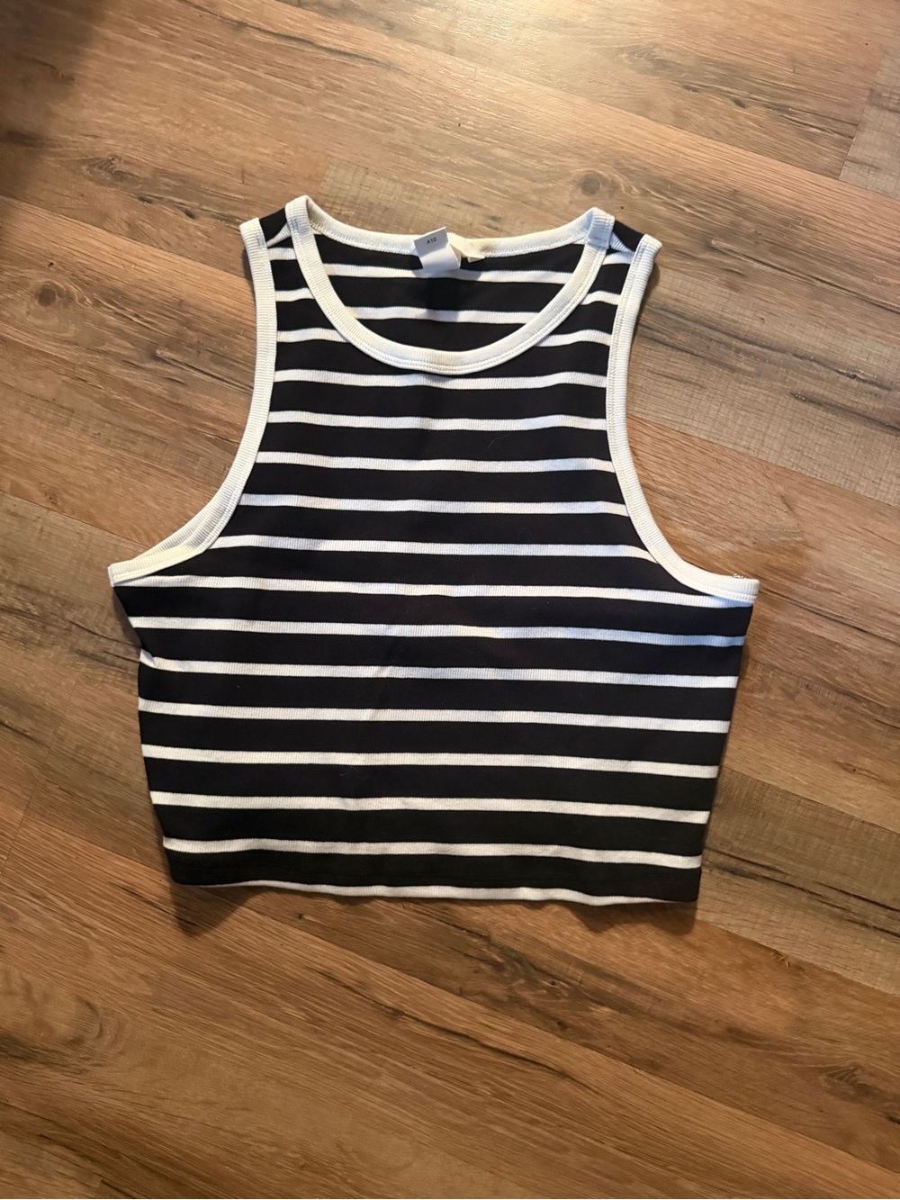 H&M ribbed Black and White Striped Crop Tank